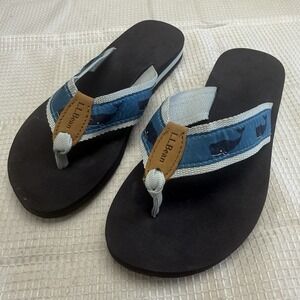 Womens L.L. Bean Maine Isle Flip-Flops Lobsters Blue Red Shoes 6 Coastal